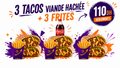 Offre tacos Marrakech 3 tacos poulet taille L avec 3 frites et Coca Cola 1 litre à 110 DH